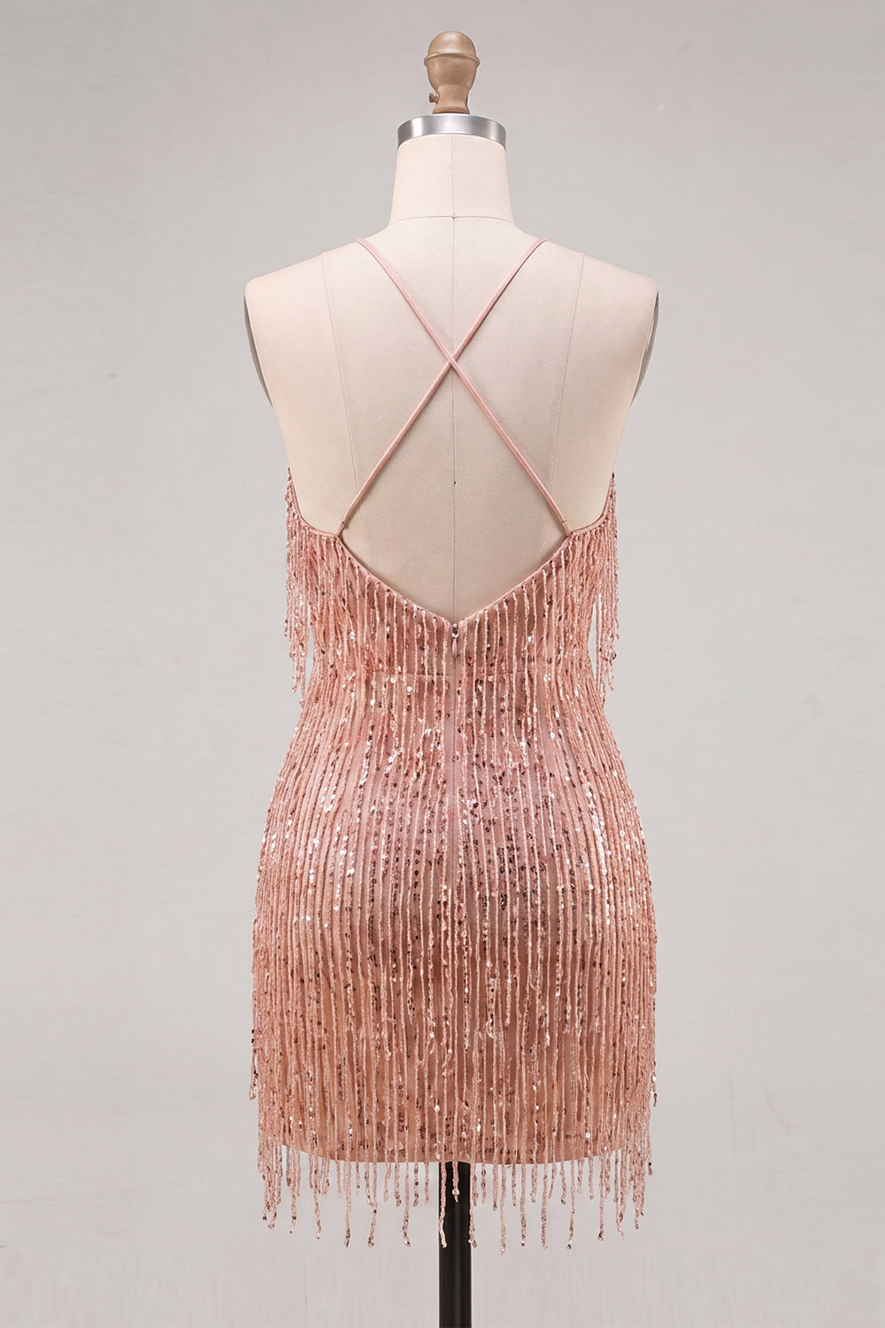 Sparkly Gold Fringed Halter Tight Short Homecoming Dress