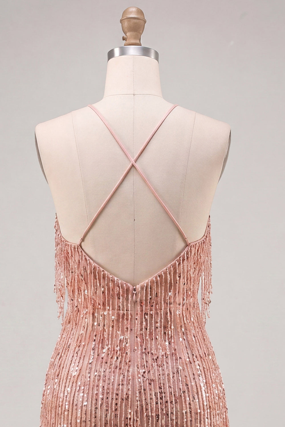 Sparkly Gold Fringed Halter Tight Short Homecoming Dress