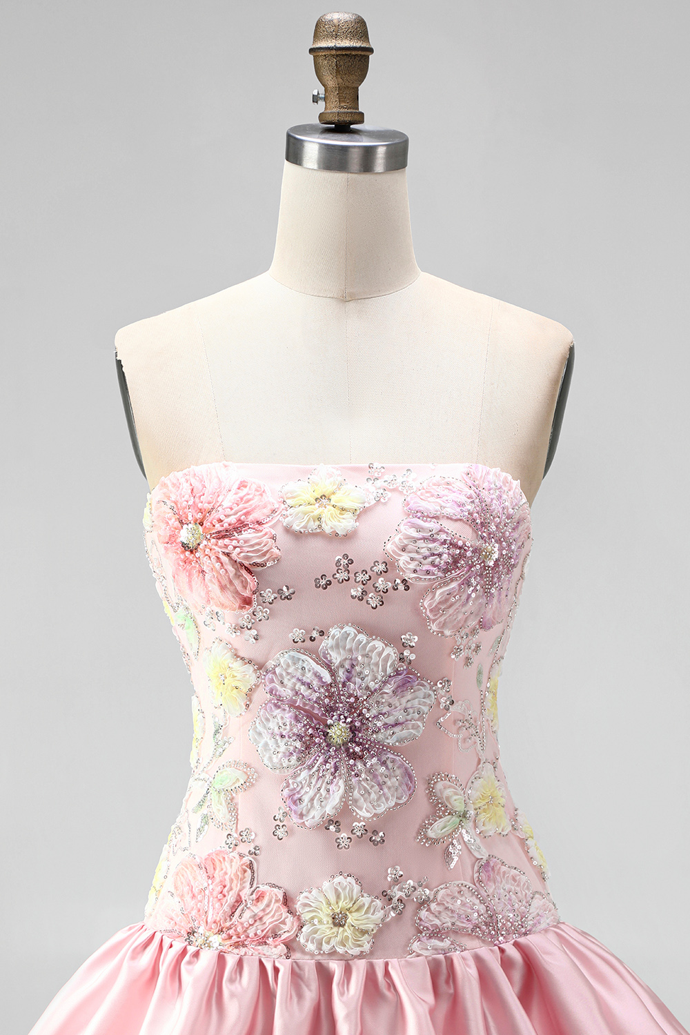 Floral Light Yellow Strapless Tiered A-Line Short Homecoming Dress