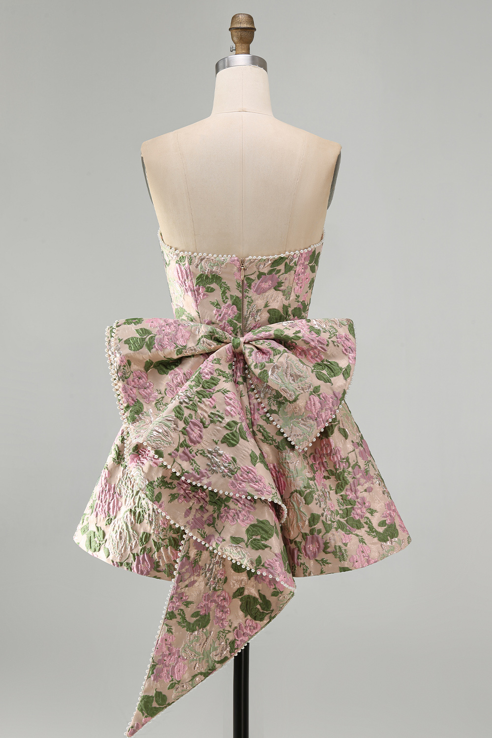 Blue Flower Jacquard A-Line Short Homecoming Dress with Bow
