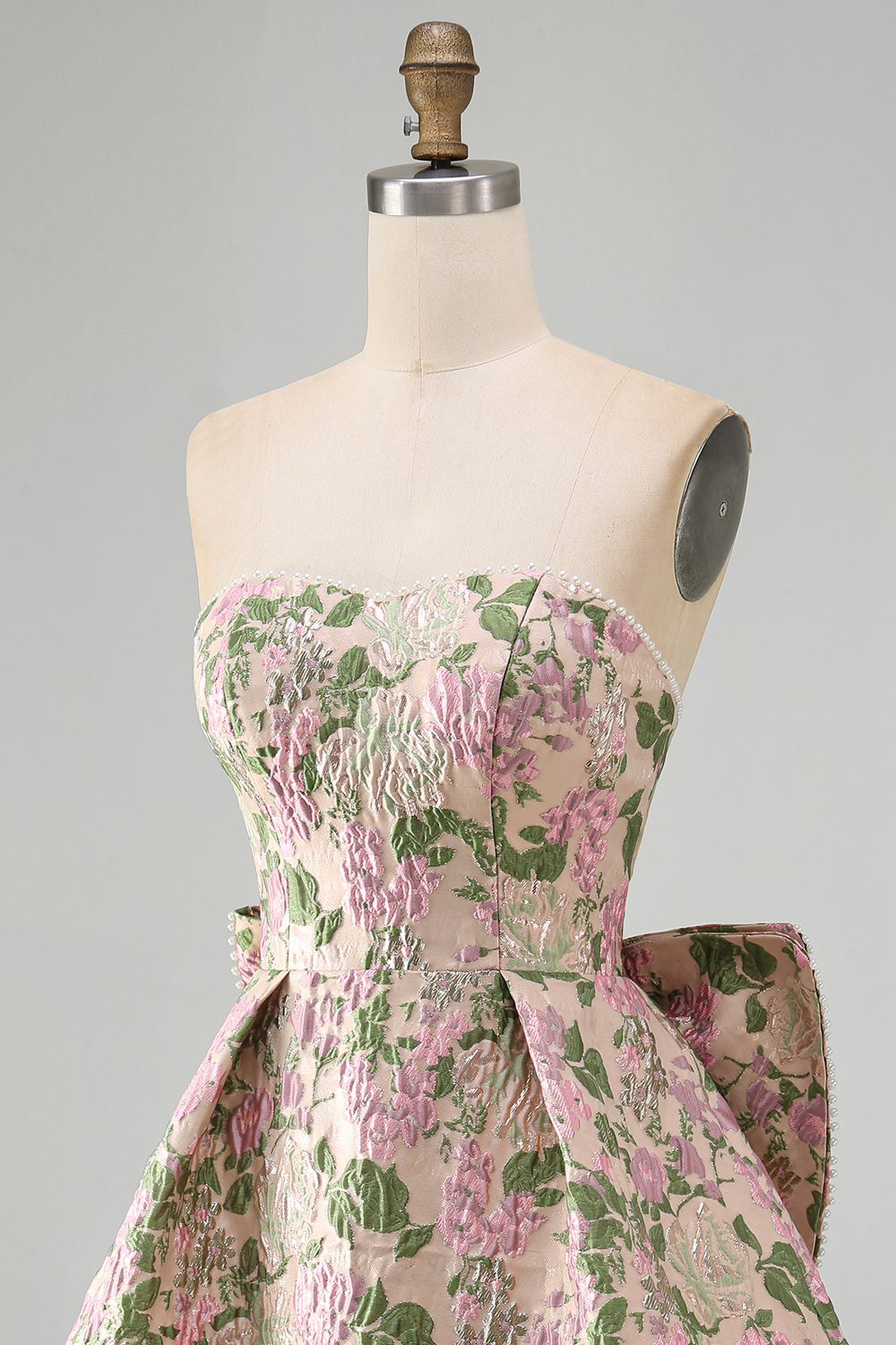Blue Flower Jacquard A-Line Short Homecoming Dress with Bow