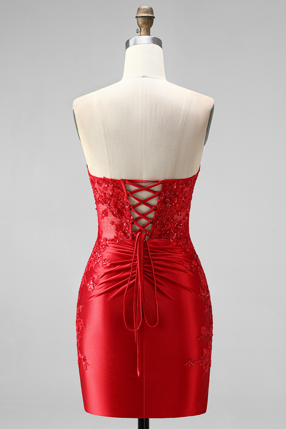 Red Beaded Ruched Tight Short Homecoming Dress with Slit