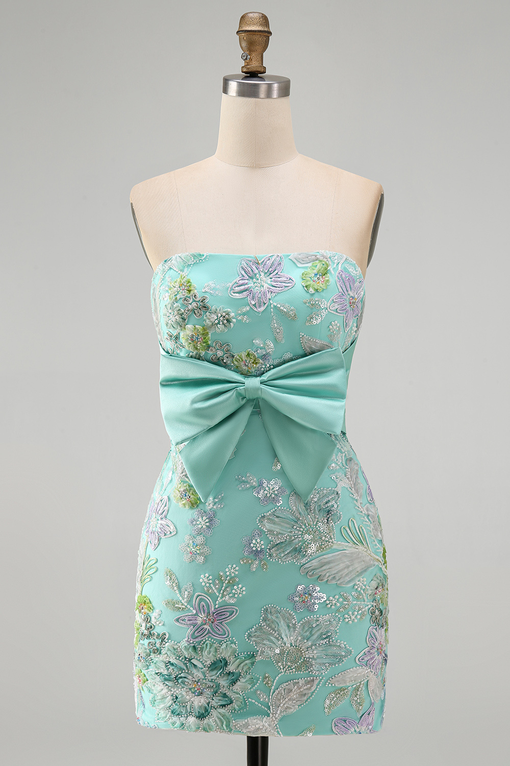 Floral Lilac Sequin Tight Short Homecoming Dress with Bow