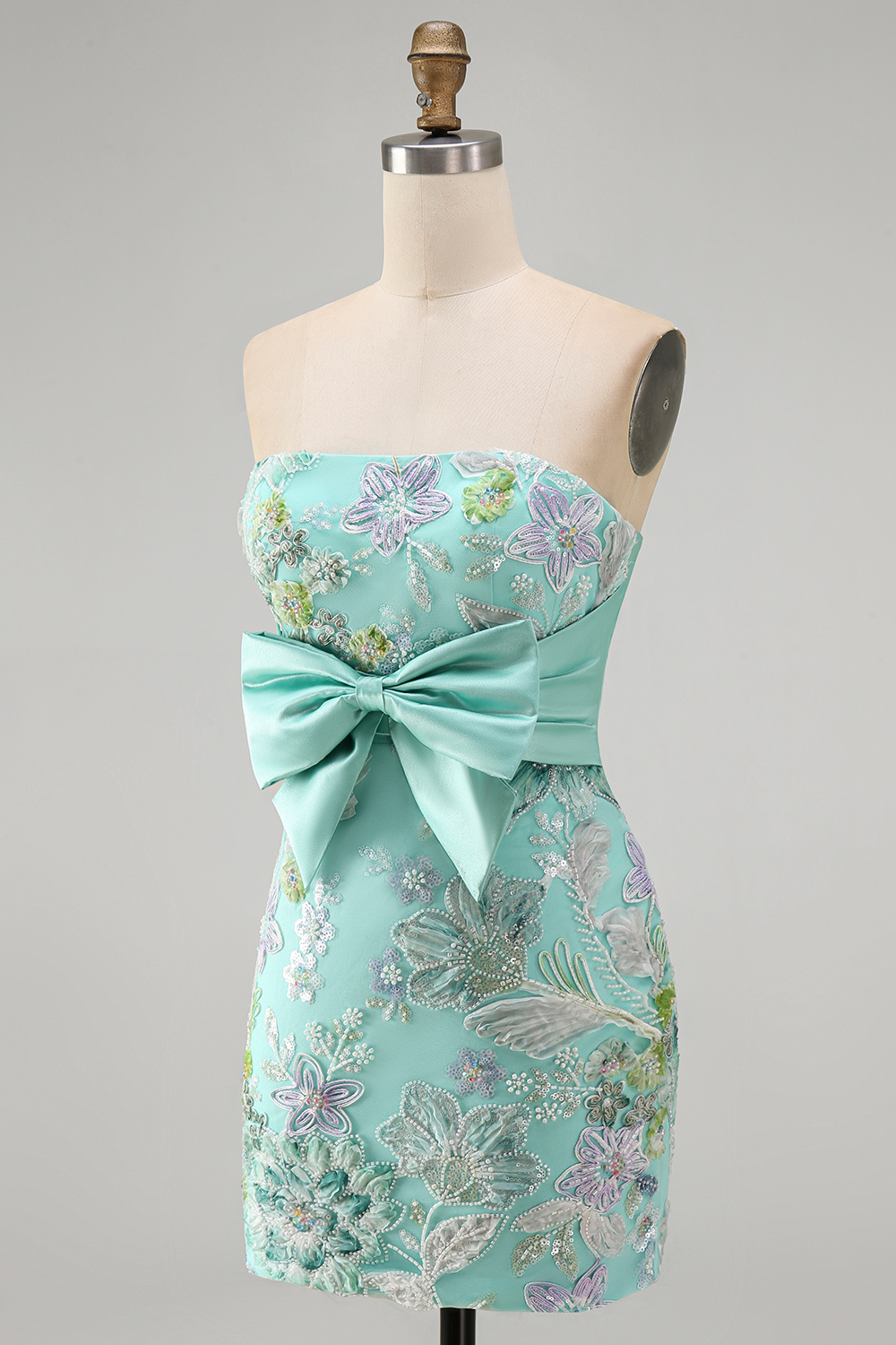 Floral Lilac Sequin Tight Short Homecoming Dress with Bow