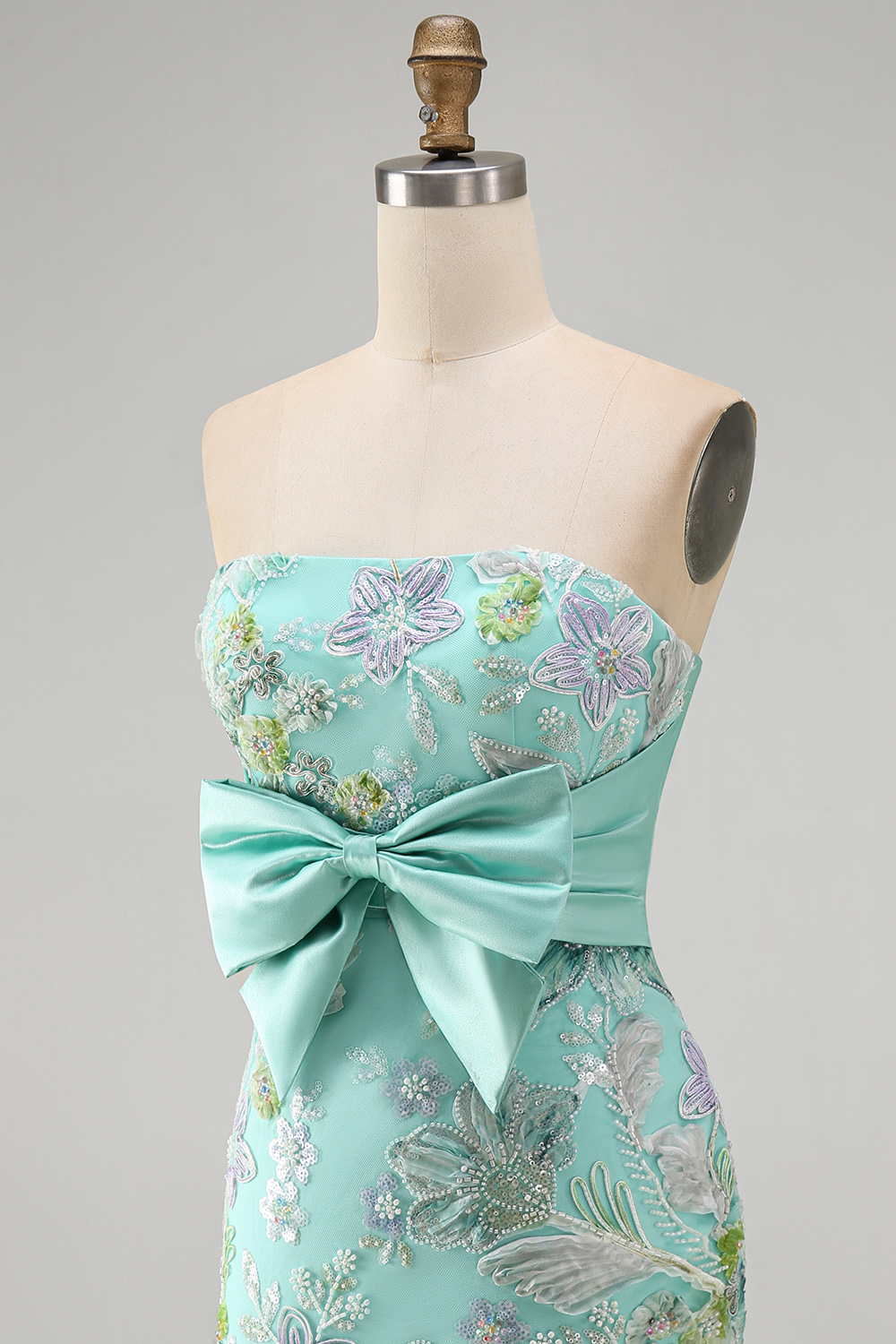 Floral Lilac Sequin Tight Short Homecoming Dress with Bow