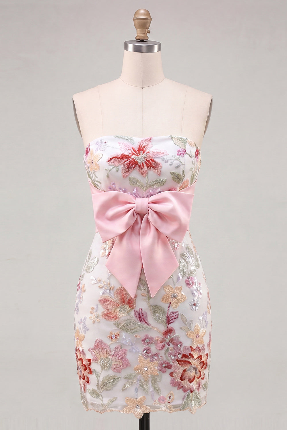 Floral Lilac Sequin Tight Short Homecoming Dress with Bow
