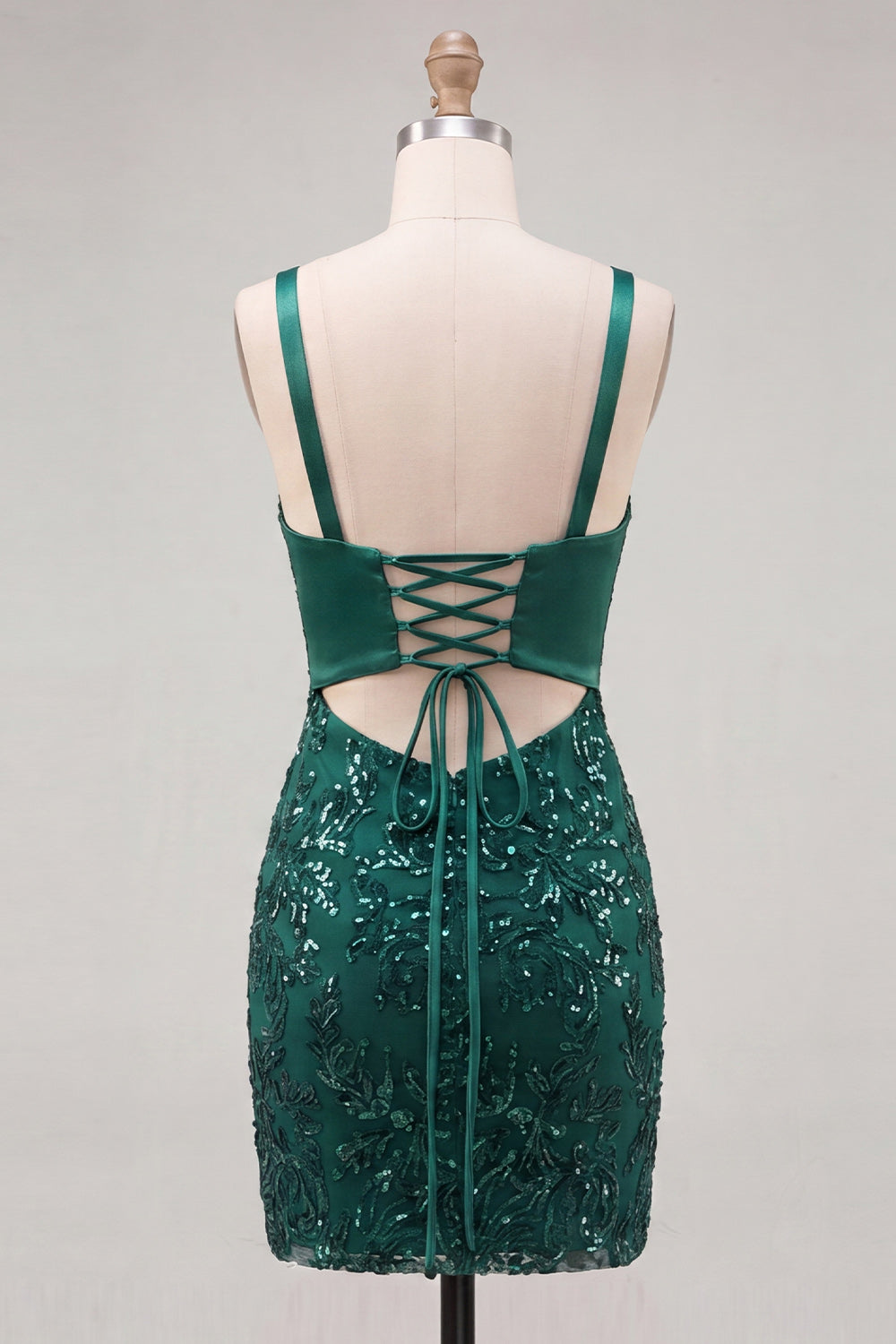 Sparkly Dark Green Tight Sequin Short Homecoming Dress with Bow
