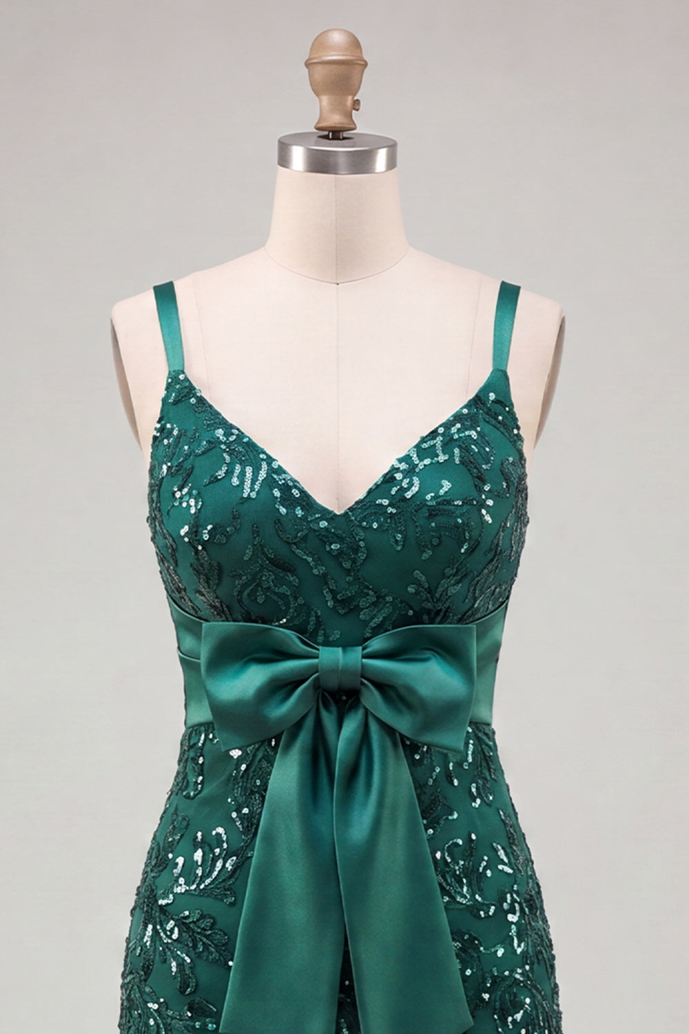 Sparkly Dark Green Tight Sequin Short Homecoming Dress with Bow