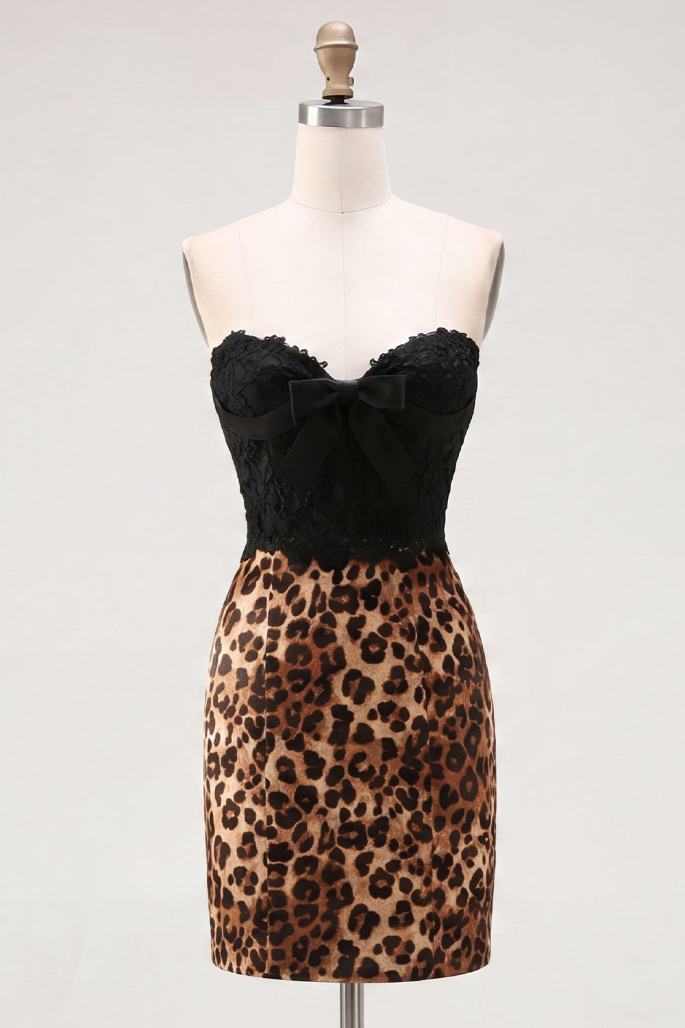 Black and Leopard Corset Short Tight Homecoming Dress with Bow