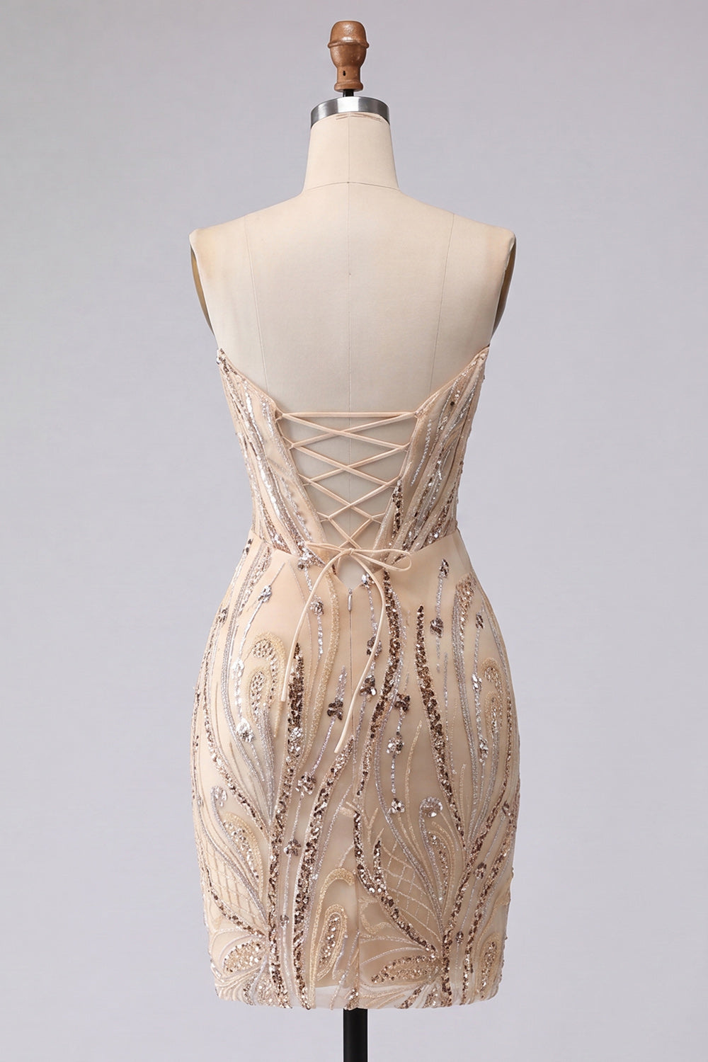 Champagne Sparkly Sequin Corset Tight Short Homecoming Dress