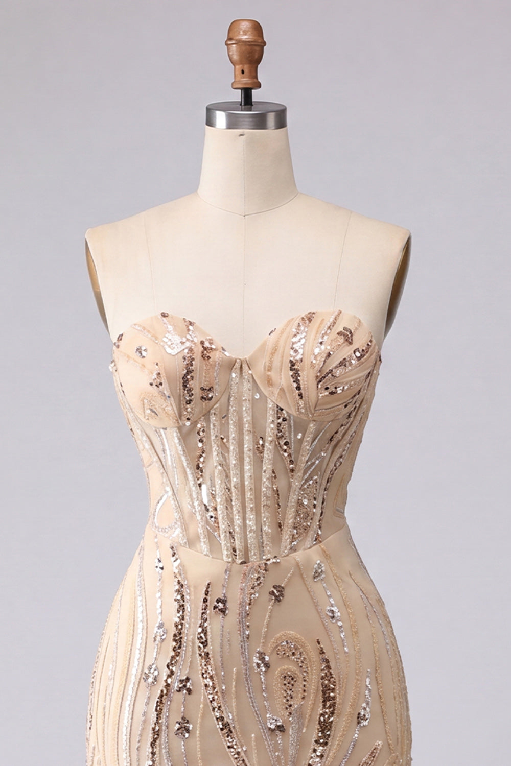 Champagne Sparkly Sequin Corset Tight Short Homecoming Dress