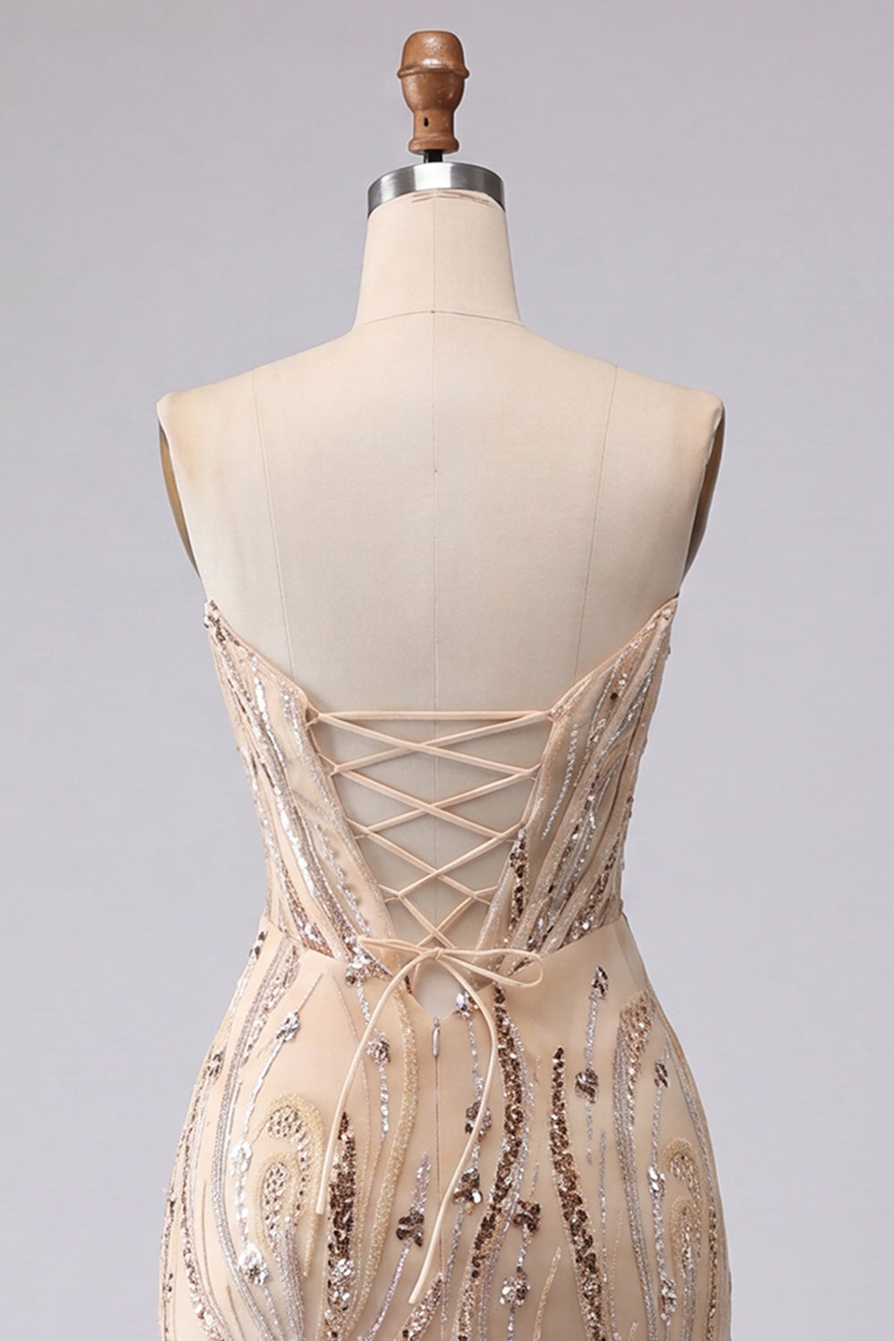 Champagne Sparkly Sequin Corset Tight Short Homecoming Dress