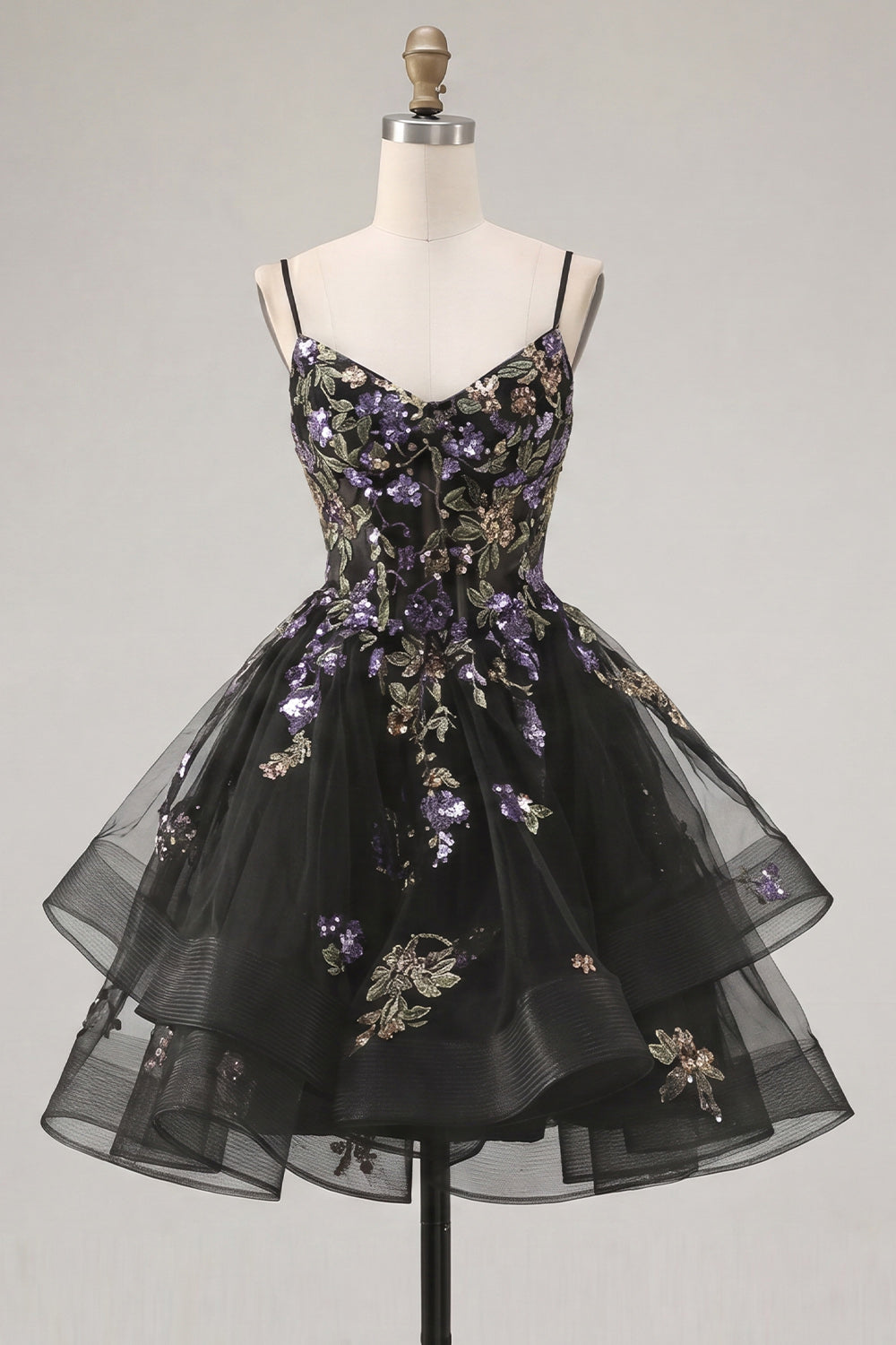Floral Black Corset A-Line Ruffled Short Homecoming Dress