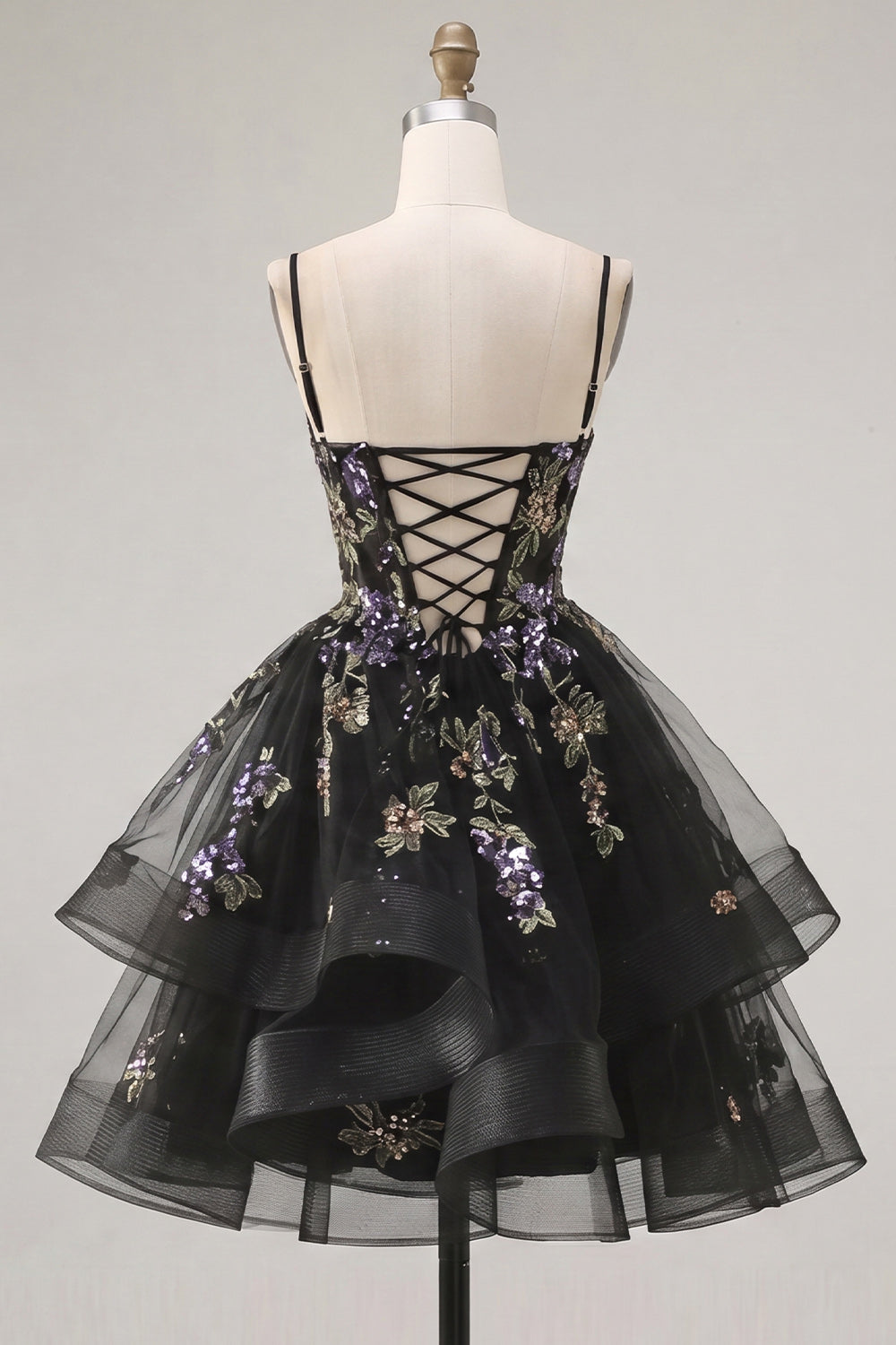 Floral Black Corset A-Line Ruffled Short Homecoming Dress