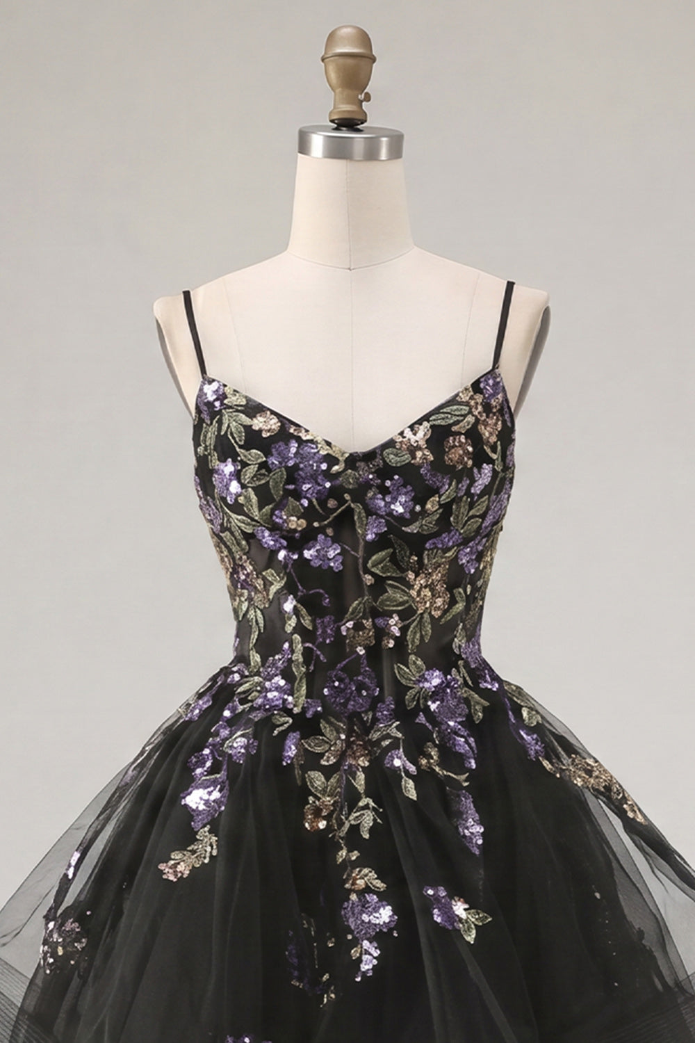 Floral Black Corset A-Line Ruffled Short Homecoming Dress