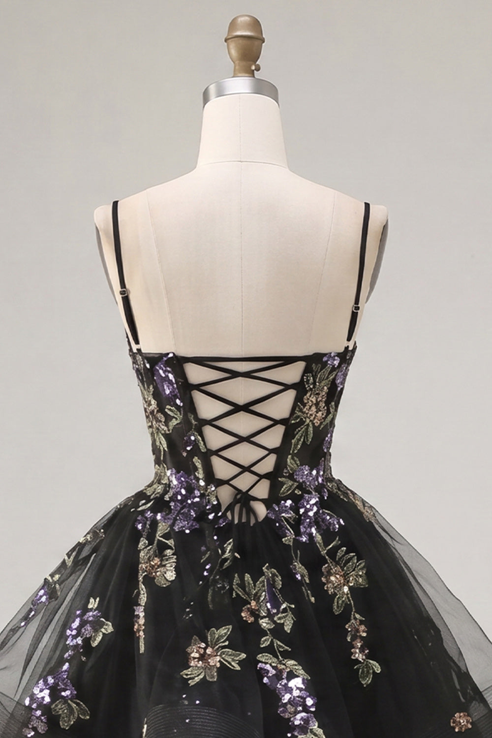 Floral Black Corset A-Line Ruffled Short Homecoming Dress