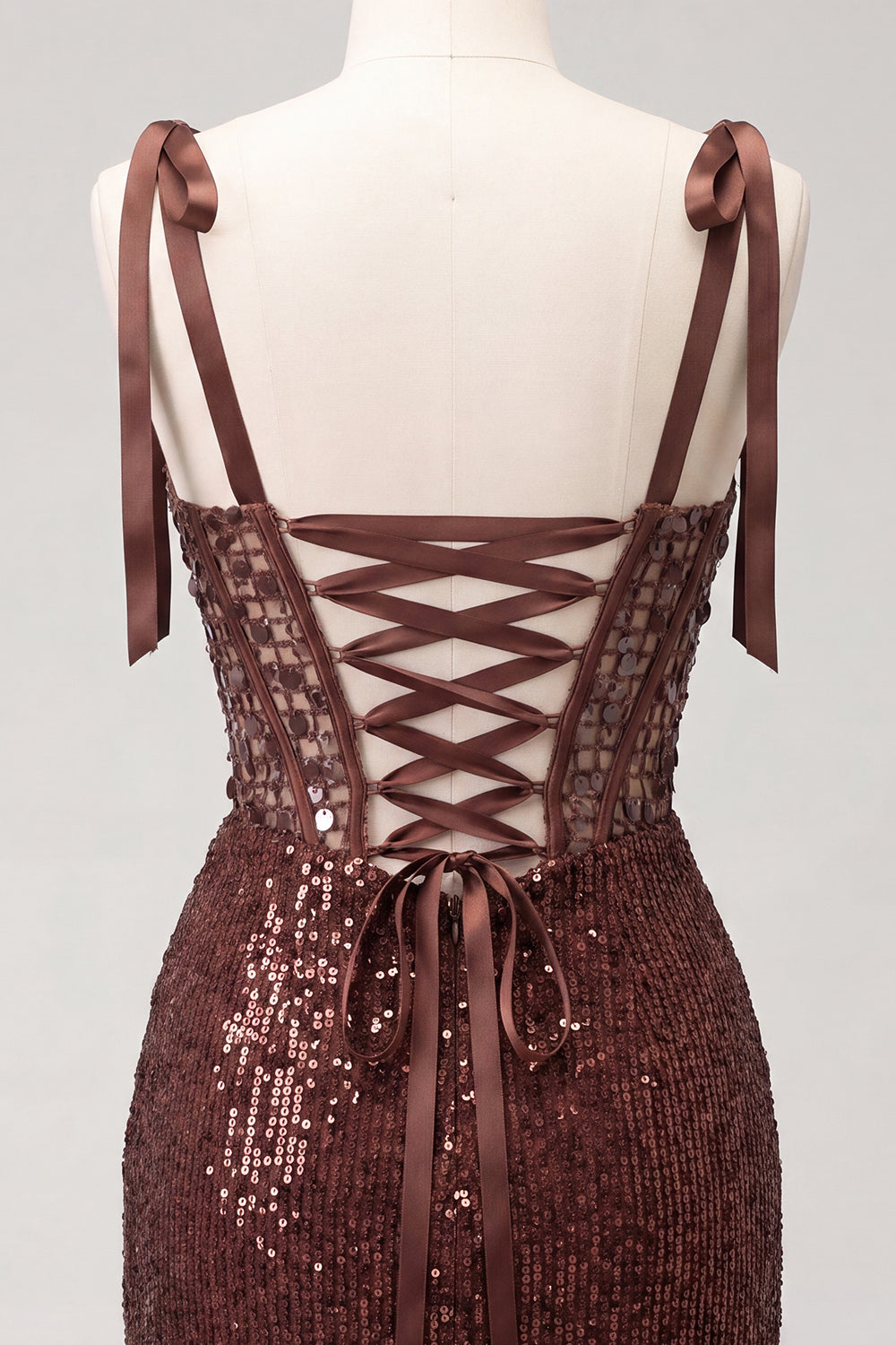 Sparkly Coffee Sequin Corset Short Tight Ruched Homecoming Dress