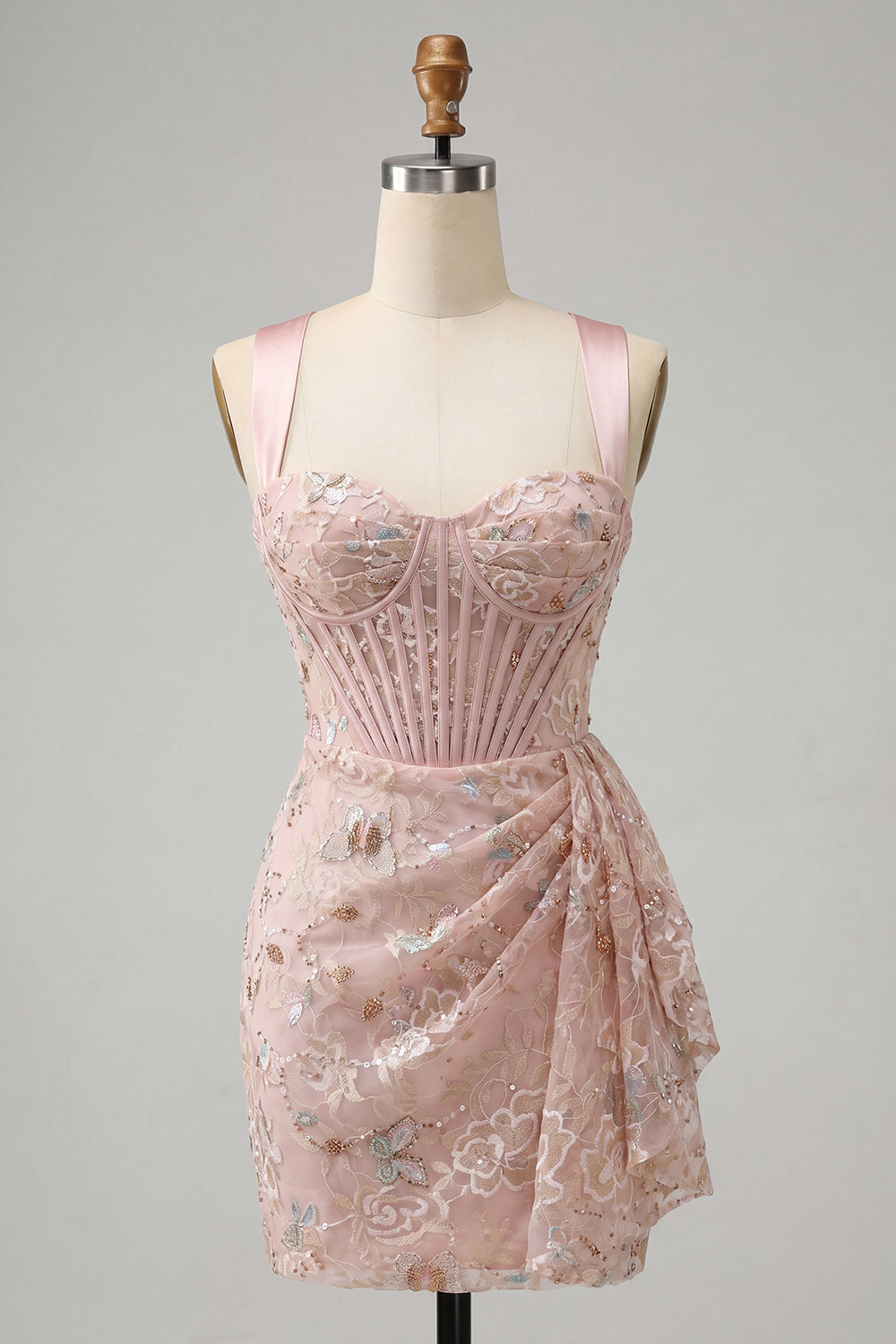 Floral Green Corset Ruched Tight Short Homecoming Dress with Beading