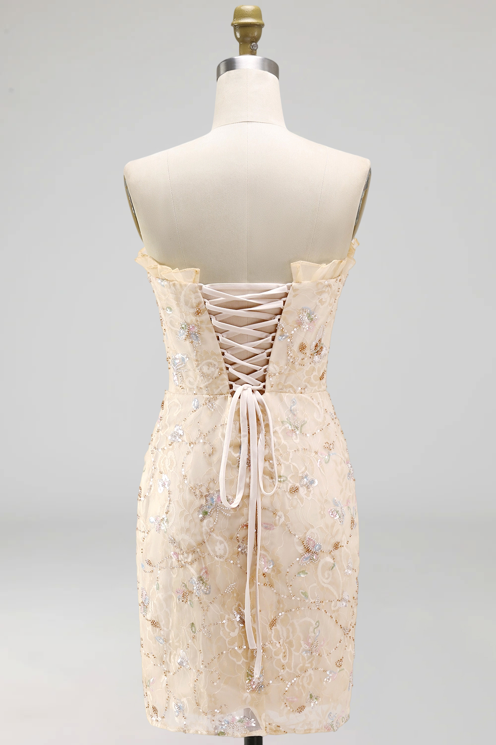 Floral Apricot Corset Short Tight Homecoming Dress with Ruffles