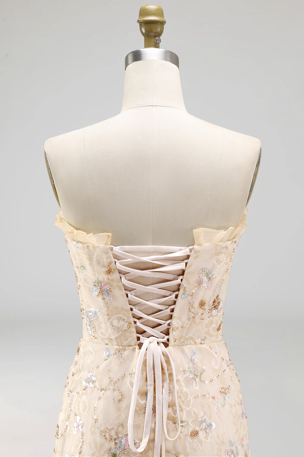 Floral Apricot Corset Short Tight Homecoming Dress with Ruffles