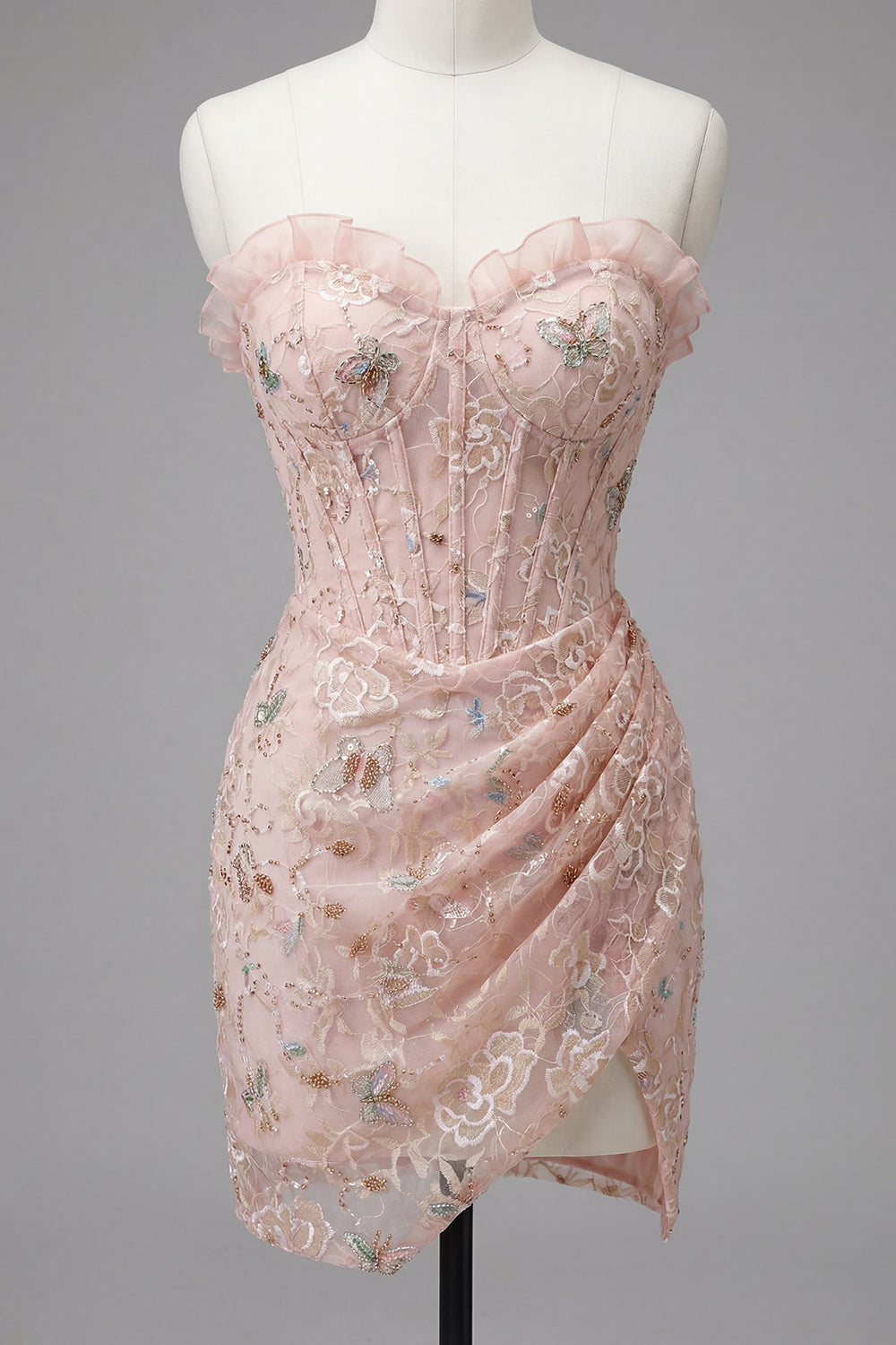 Berlinnova Blush Floral Corset Tight Short Cocktail Dress