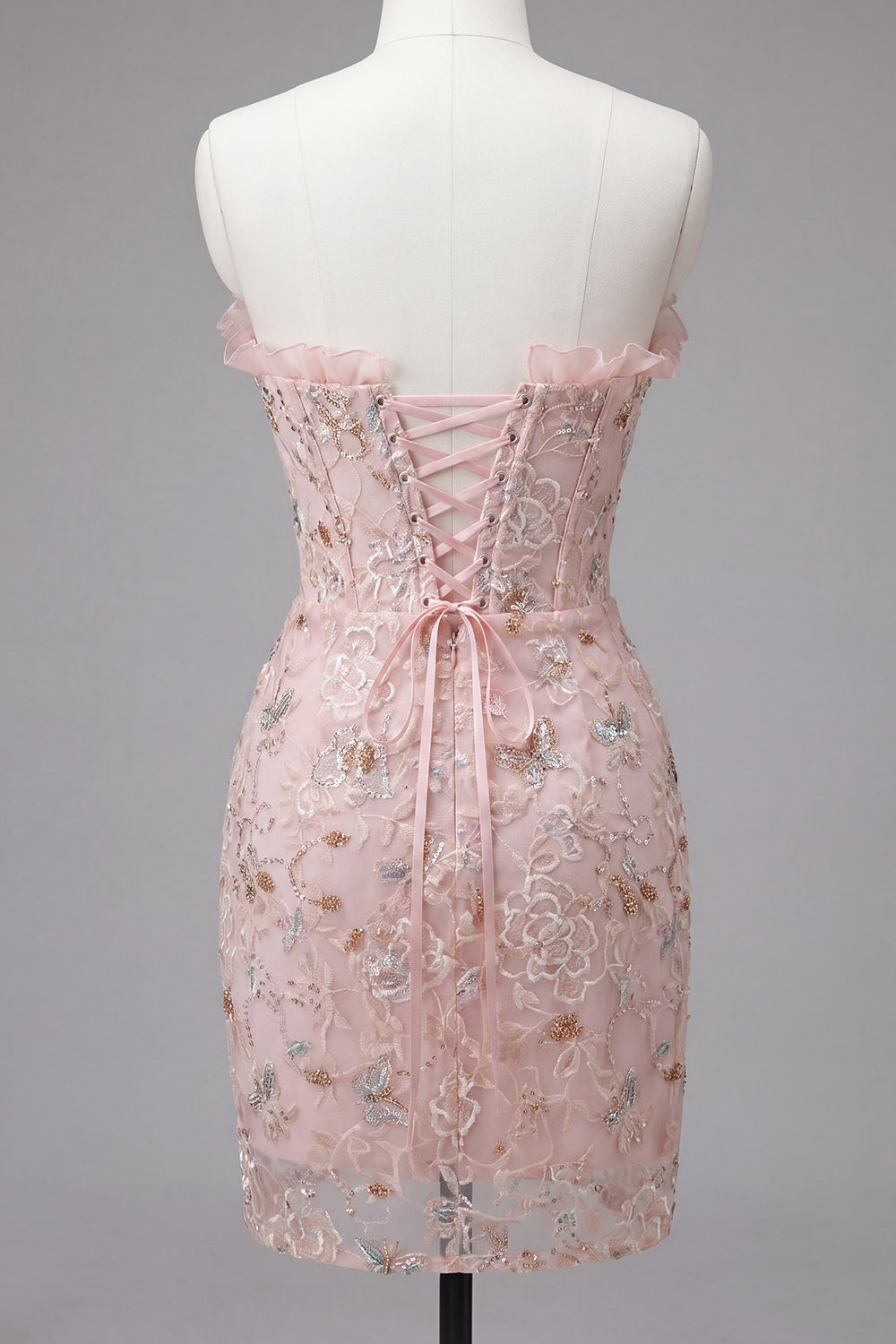 Floral Apricot Corset Short Tight Homecoming Dress with Ruffles