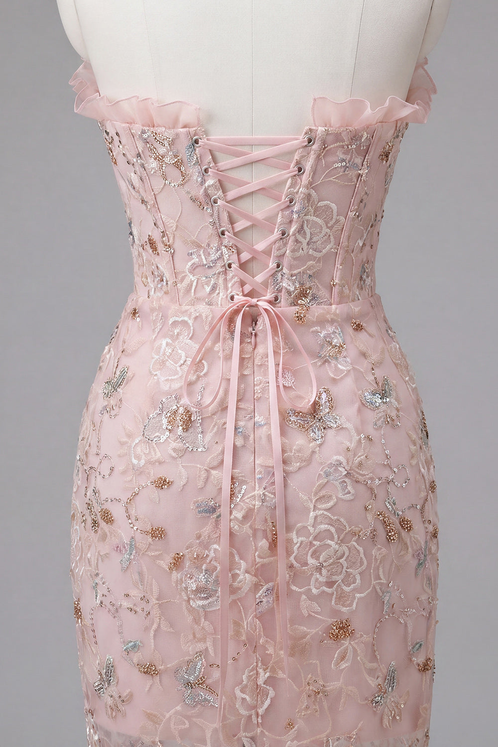 Floral Apricot Corset Short Tight Homecoming Dress with Ruffles