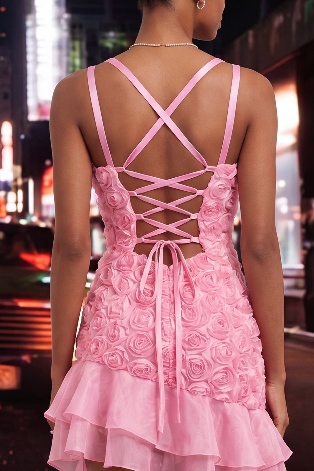 Hot Pink Ruffled Tight Short Homecoming Dress with 3D Flowers