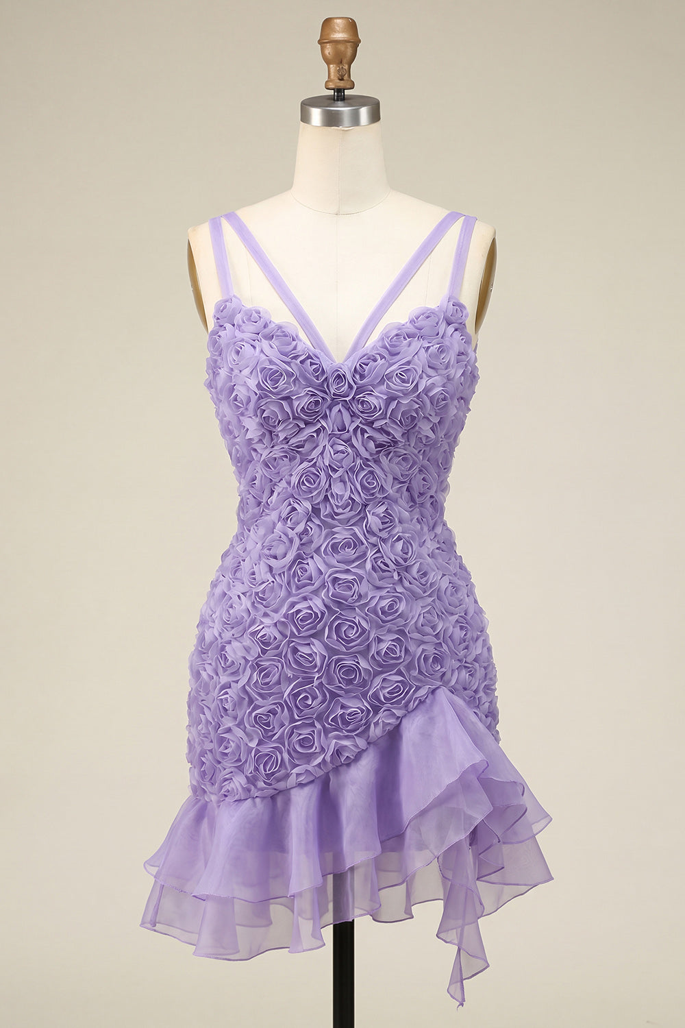 Hot Pink Ruffled Tight Short Homecoming Dress with 3D Flowers
