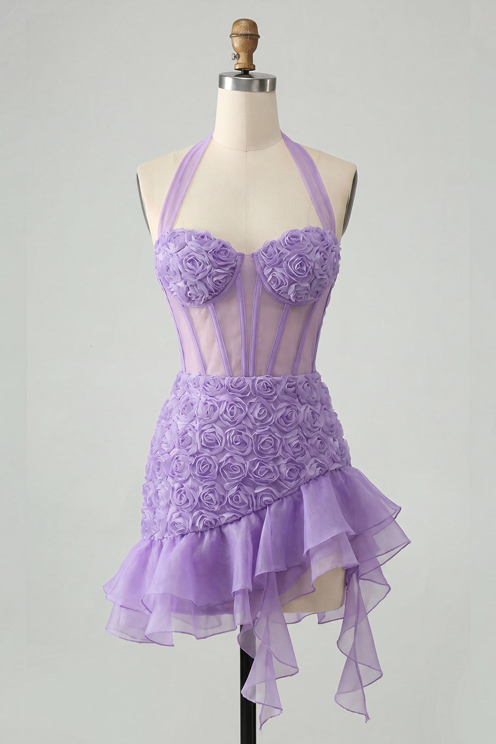 Floral Hot Pink Corset Ruffled Tight Short Homecoming Dress