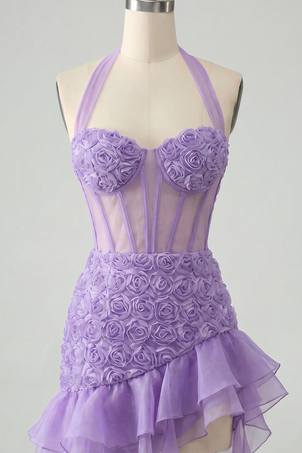 Floral Hot Pink Corset Ruffled Tight Short Homecoming Dress