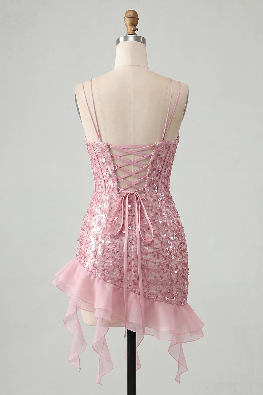 Sparkly Sequin Black Corset Tight Short Homecoming Dress with Ruffles