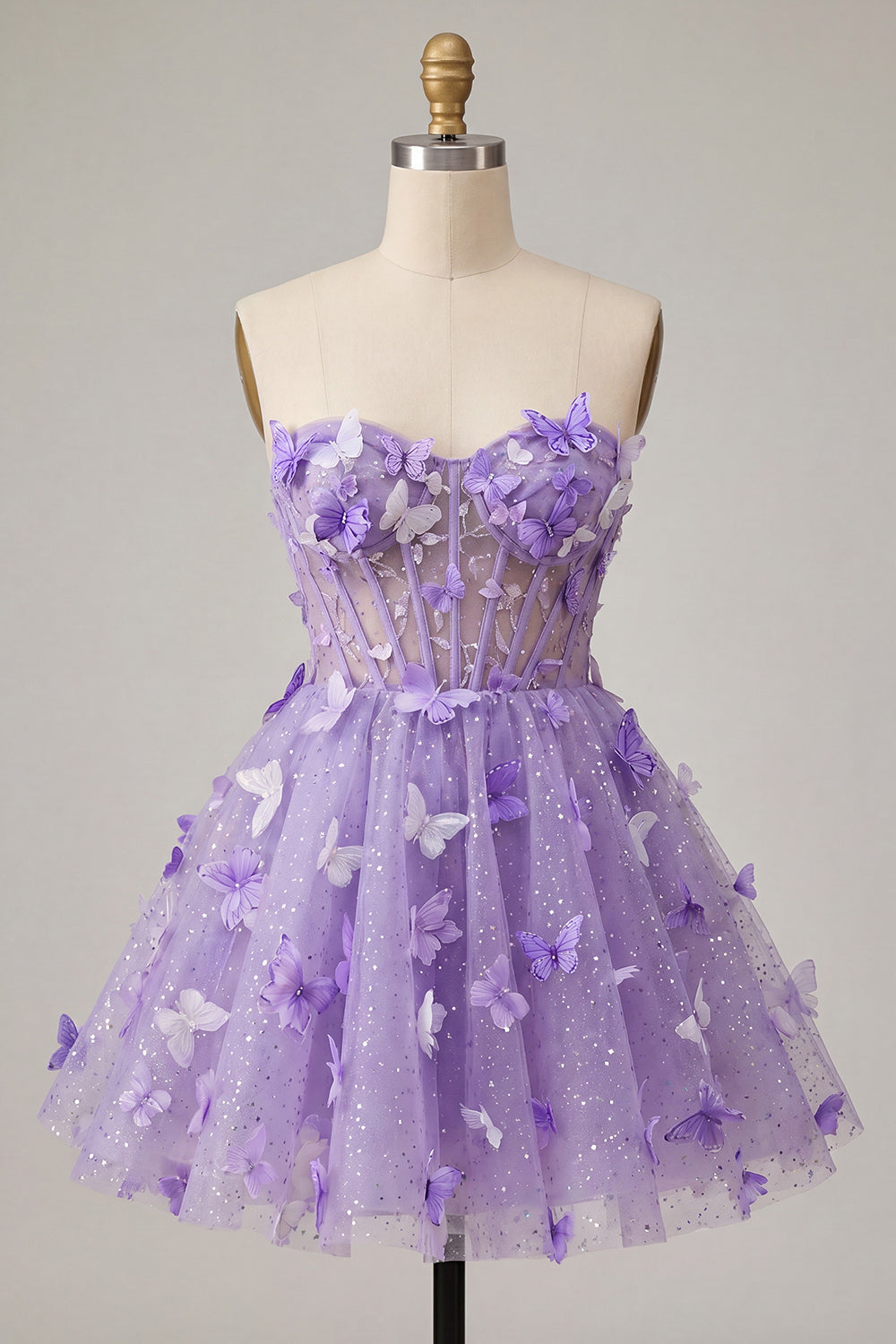 Glitter Light Blue Corset A-Line Short Homecoming Dress with 3D Butterflies