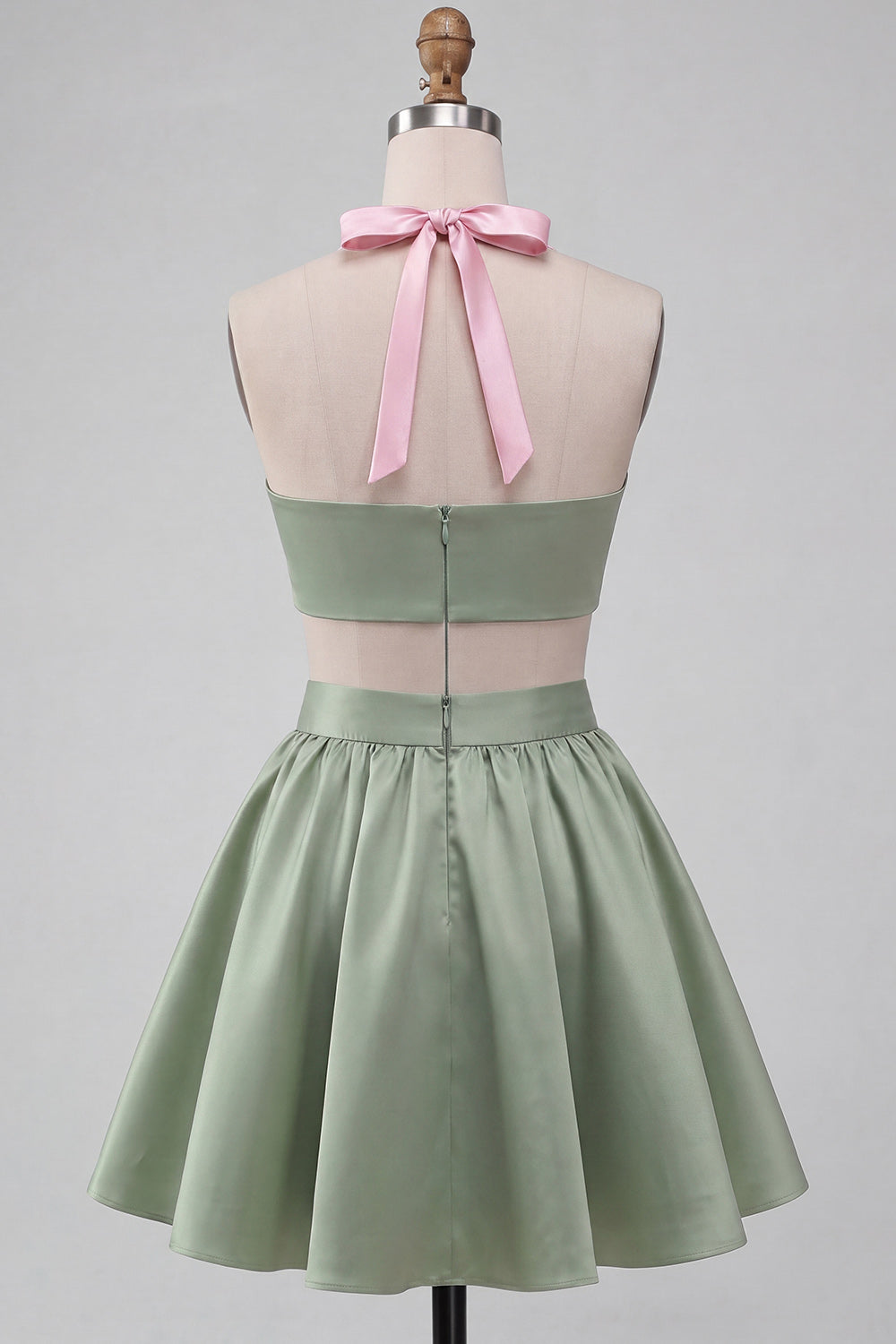 2 Piece Pink and Green Halter Neck Short Homecoming Dress