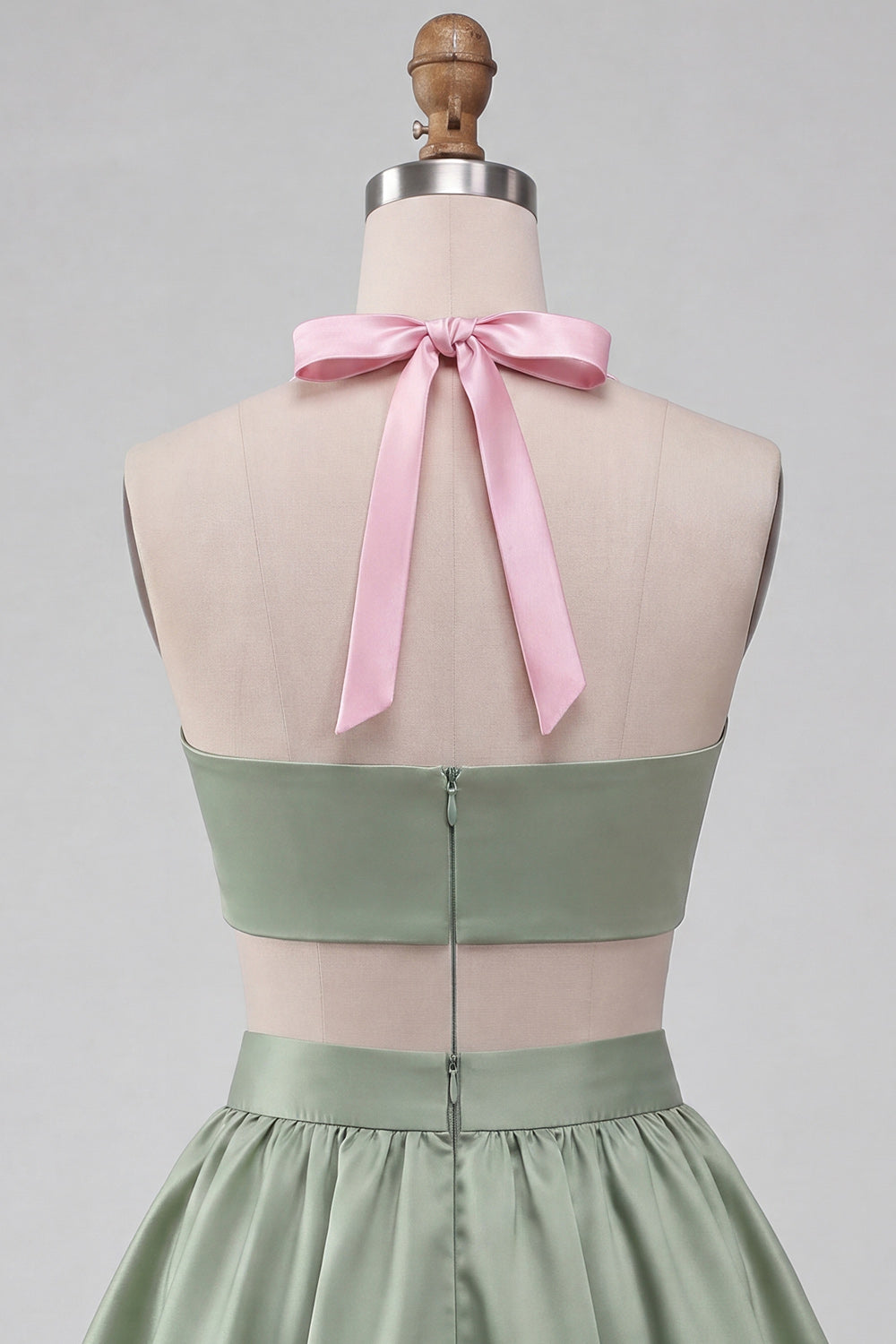 2 Piece Pink and Green Halter Neck Short Homecoming Dress