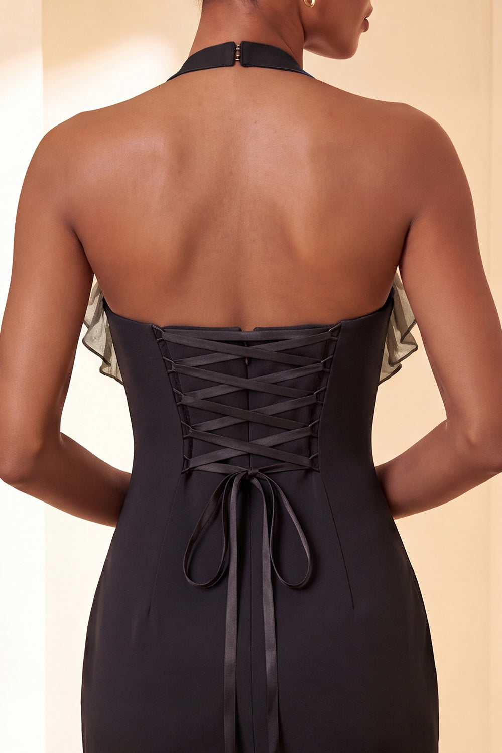 Light Grey Halter Tight Neck Short Homecoming Dress with Ruffles