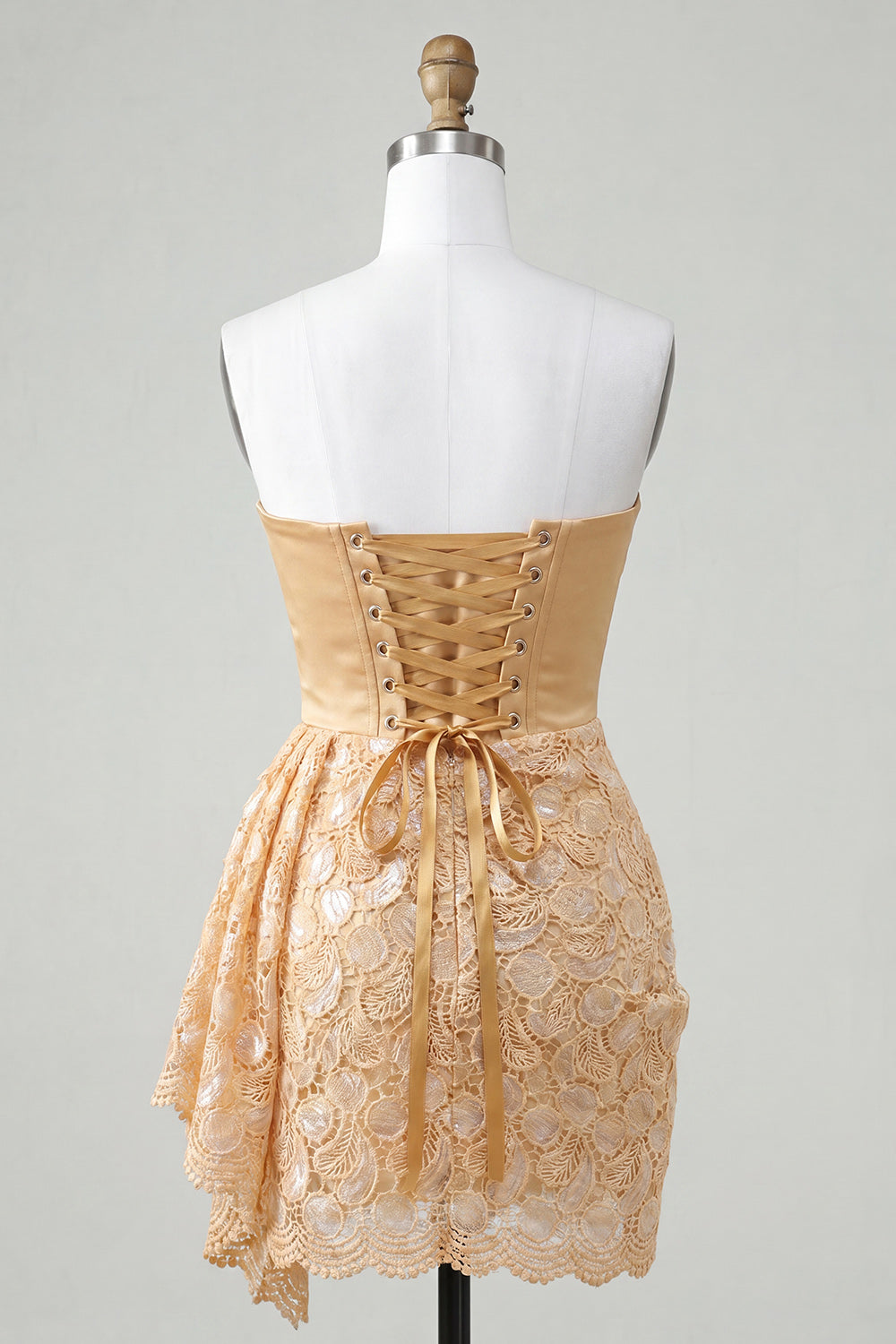 Light Yellow Lace Tight Ruched Short Homecoming Dress with Beading