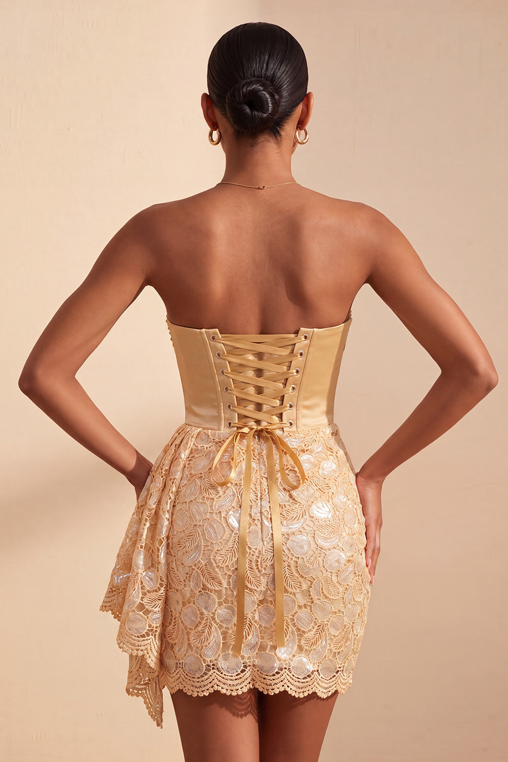 Light Yellow Lace Tight Ruched Short Homecoming Dress with Beading