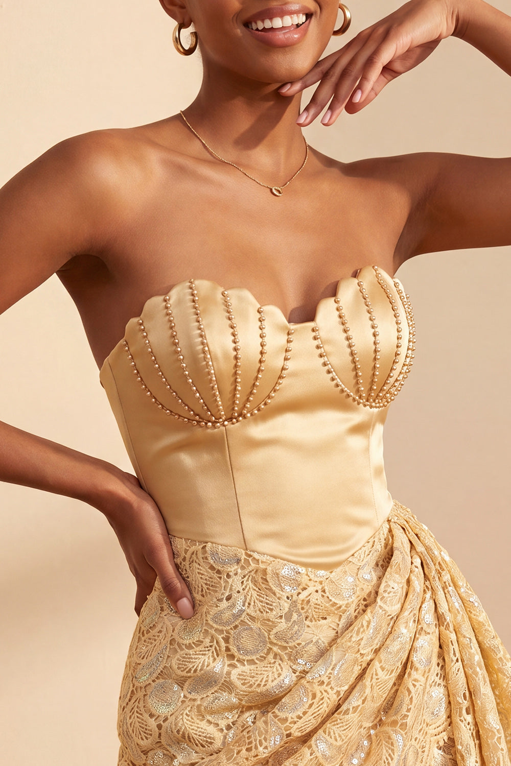 Light Yellow Lace Tight Ruched Short Homecoming Dress with Beading