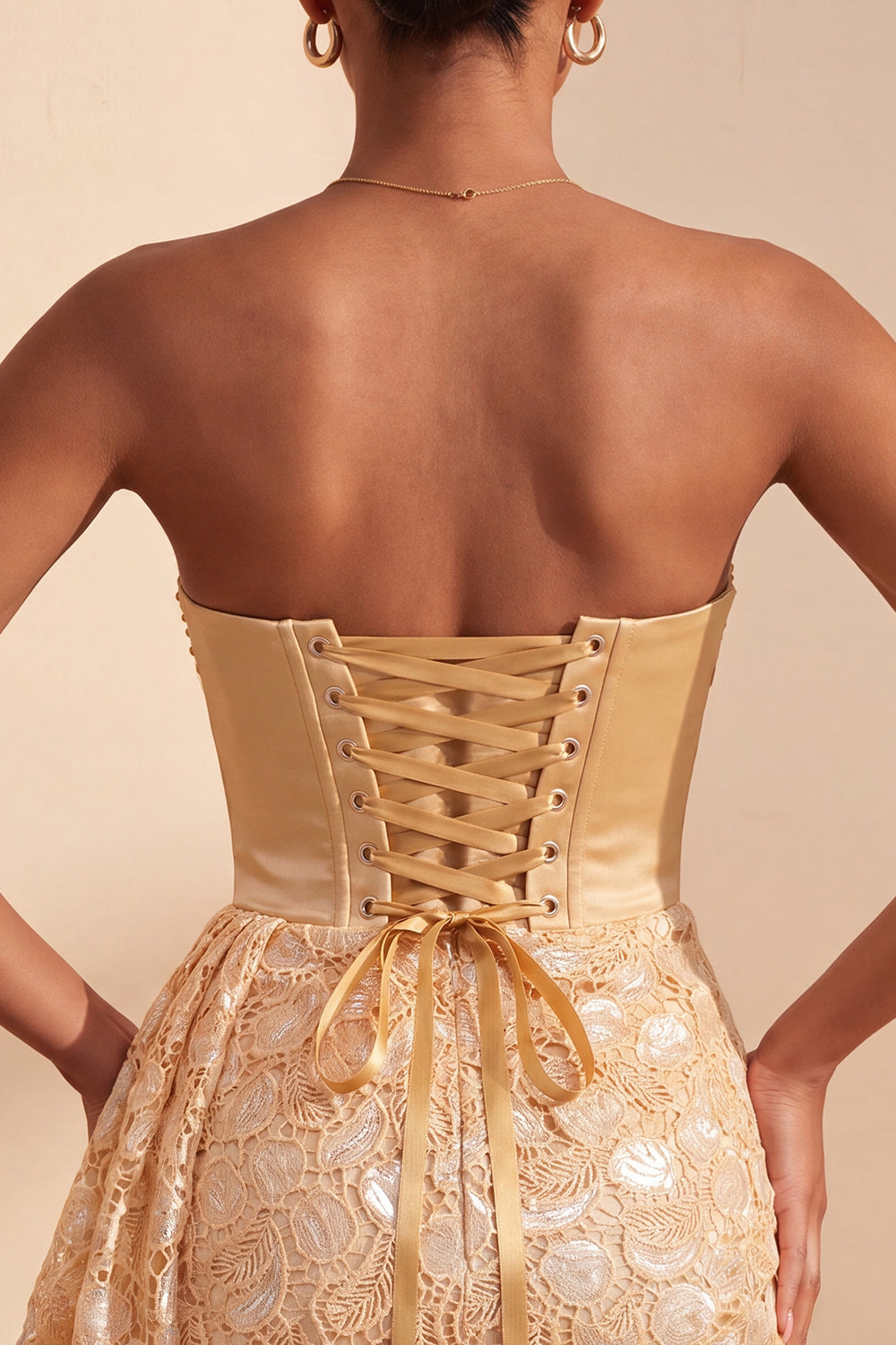 Light Yellow Lace Tight Ruched Short Homecoming Dress with Beading