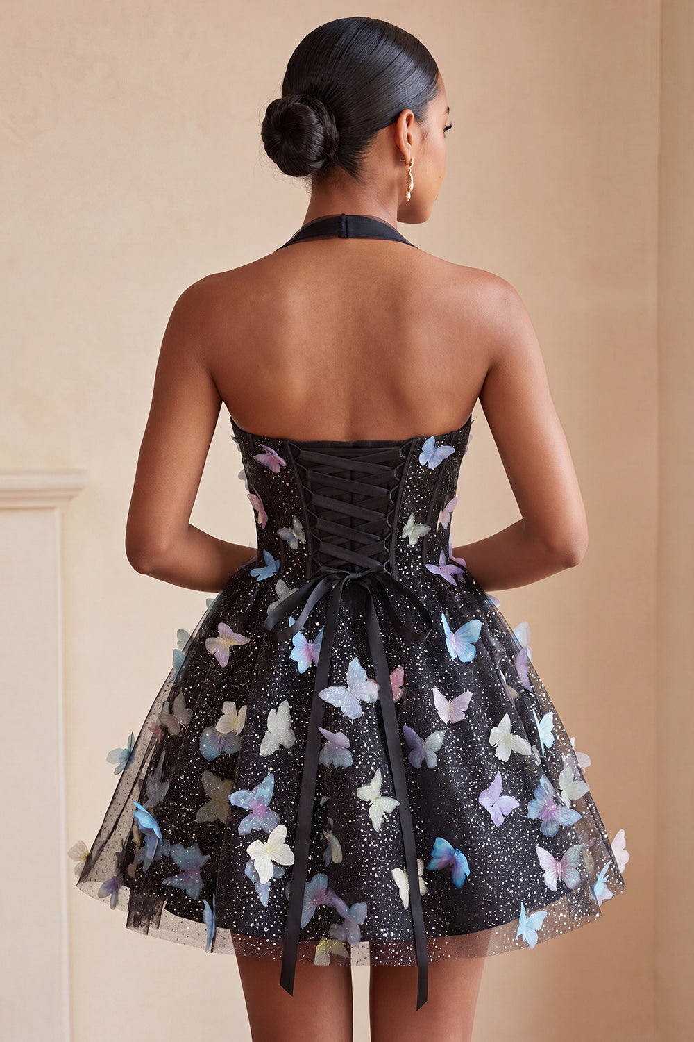 Glitter Light Purple A-Line Corset Short Homecoming Dress with 3D Butterflies