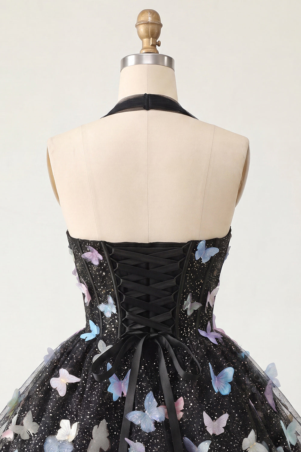 Glitter Light Purple A-Line Corset Short Homecoming Dress with 3D Butterflies