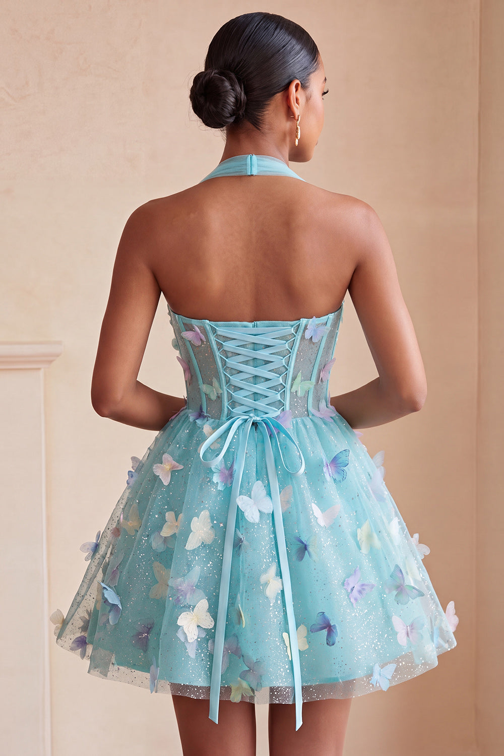 Glitter Light Purple A-Line Corset Short Homecoming Dress with 3D Butterflies