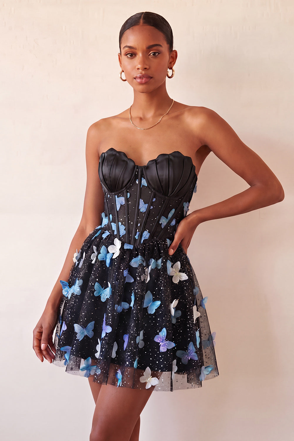 Sparkly Sky Blue Corset A-Line Short Homecoming Dress with 3D Butterflies