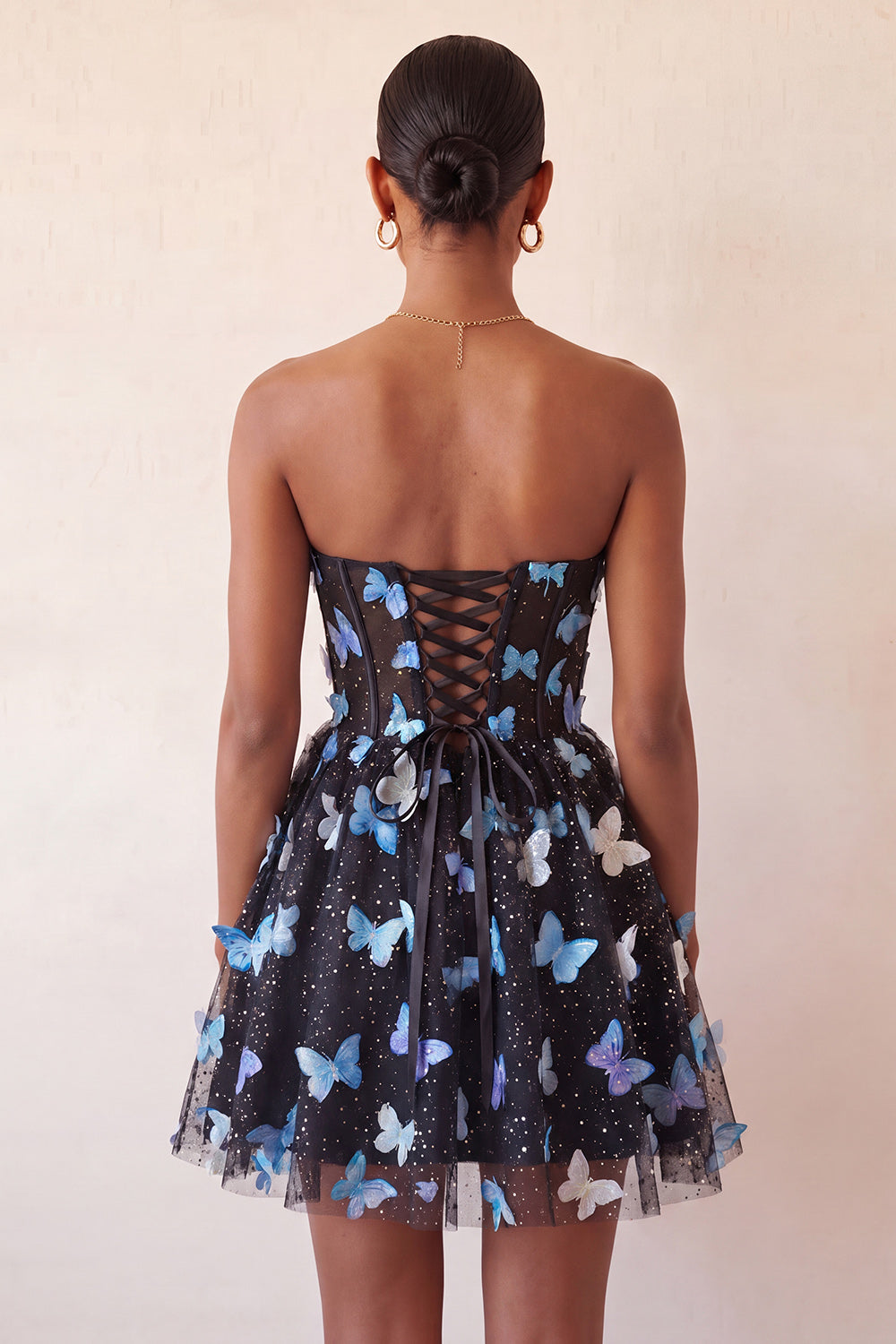 Sparkly Sky Blue Corset A-Line Short Homecoming Dress with 3D Butterflies