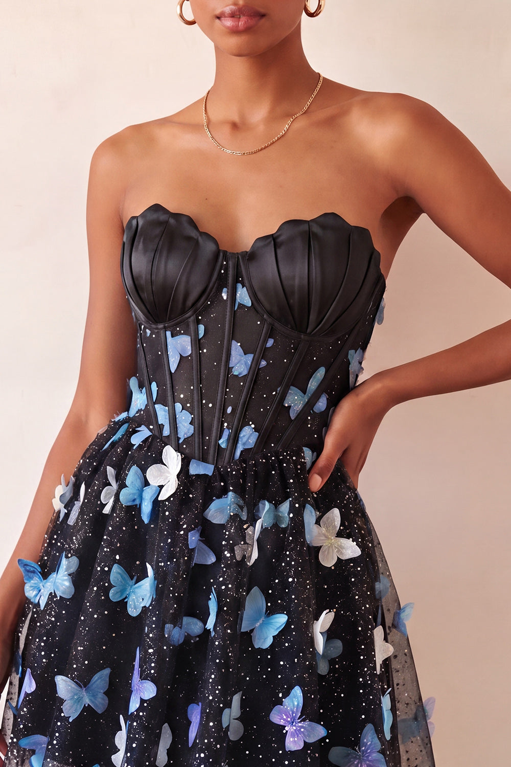 Sparkly Sky Blue Corset A-Line Short Homecoming Dress with 3D Butterflies