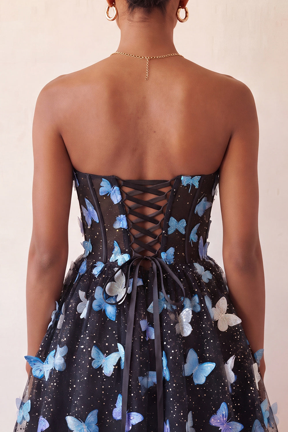 Sparkly Sky Blue Corset A-Line Short Homecoming Dress with 3D Butterflies