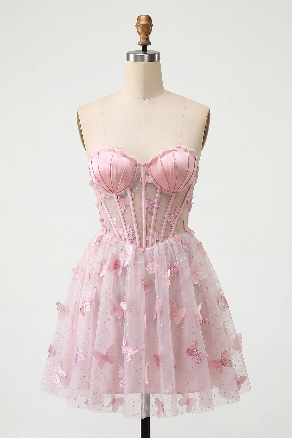 Sparkly Sky Blue Corset A-Line Short Homecoming Dress with 3D Butterflies