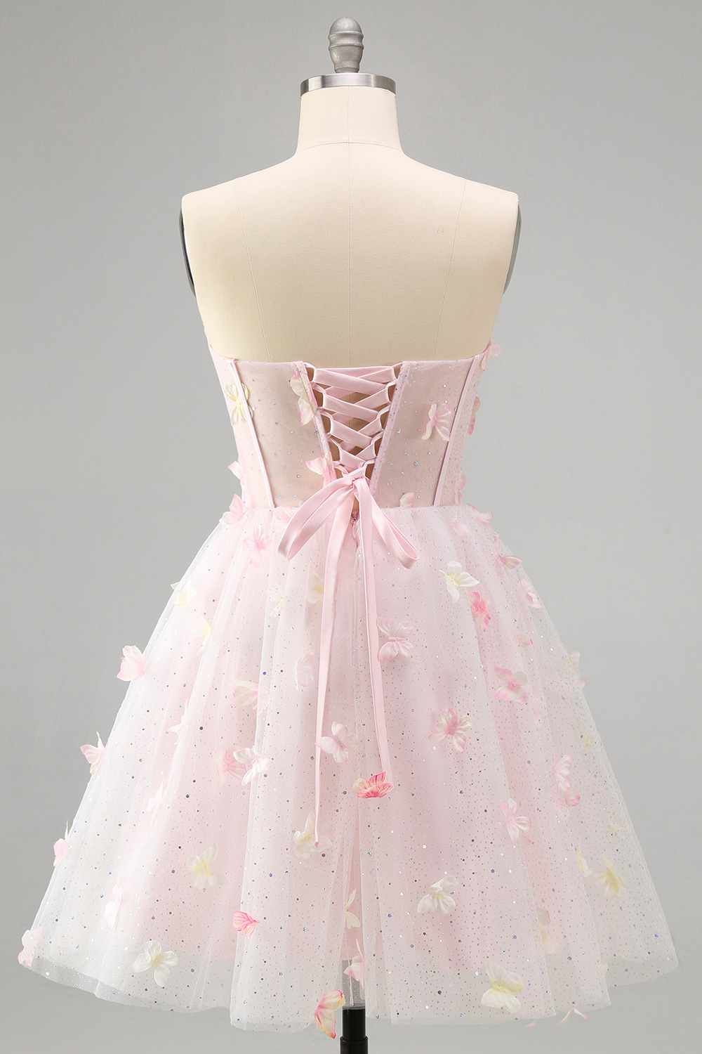 Sparkly Sky Blue Corset A-Line Short Homecoming Dress with 3D Butterflies