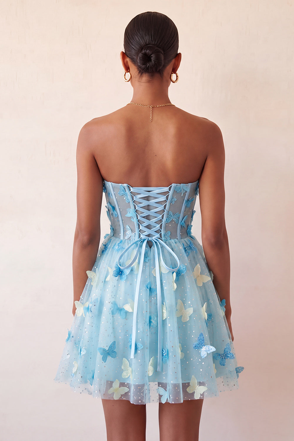 Sparkly Sky Blue Corset A-Line Short Homecoming Dress with 3D Butterflies